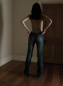 Hot perfect body brunette Nadia in tight jeans showing hairy pussy and puffy nipples